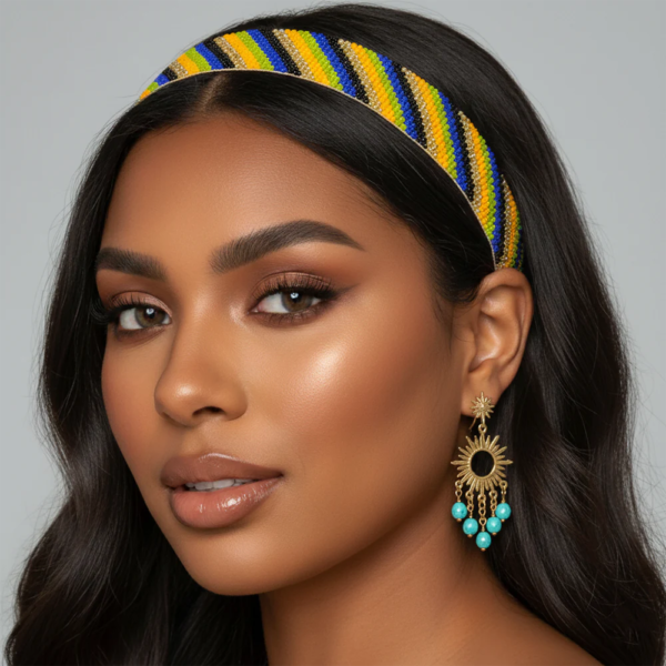 Balaca Premium Golden Rhythm Beads Amarillo Azul y Negro | Accesorio Artesanal en Chaquira D6-08