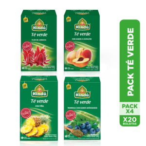 HINDU PACK Te VERDE x4cajas (flor de jamaica, durazno, pina y arandanos)