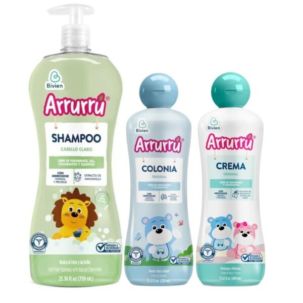 Arrurru Shampoo Cabello Claro x 750ml Colonia Arrurru Azul x 400ml y Crema x 400ml (3 Pack)