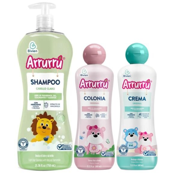 Arrurru Shampoo Cabello Claro x 750ml Colonia Arrurru Rosada x 400ml y Crema Arrurru x 400ml (3 Pack)