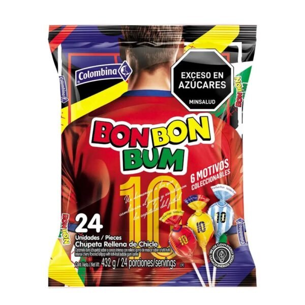 BON BON BUM Chupeta del Mundial Sabor Cereza Intensa Con Relleno x 24Unid (432 gr)