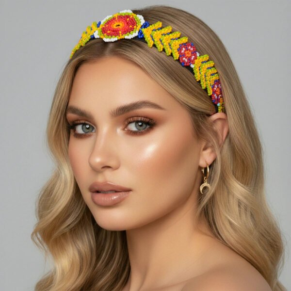 Balaca Premium Floral Sunfire Beads de Chaquira Artesanal | Accesorio Etnico Multicolor Hecho a Mano D6-02