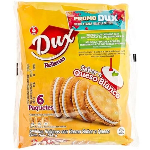 Galletas Dux Sandwich Crackers rellenas de queso blanco x6unidades