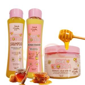 Lluvia de Estrellas shampoo de miel rosada x 400ml Acondicionador de Miel rosada de lluvia de estrellas x 400ml y Tratamiento capilar de Miel x 300ml (3 Pack)