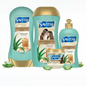 Savital Shampoo Aminoacidos 510mL, Acondicionador Aminoacidos 490mL, Tratamiento Aminoacidos 425mL, Crema para peinar Aminoacidos 275mL (4 Pack)