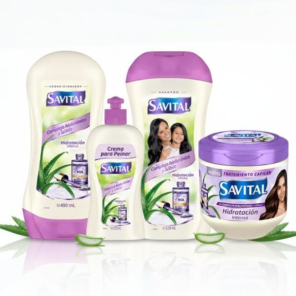 Savital Shampoo Complejo Hialuronico 510mL, Acondicionador Complejo Hialuronico 490mL, Tratamiento Complejo Hialuronico 425mL, Crema para peinar Complejo Hialuronico 275mL (4 Pack)