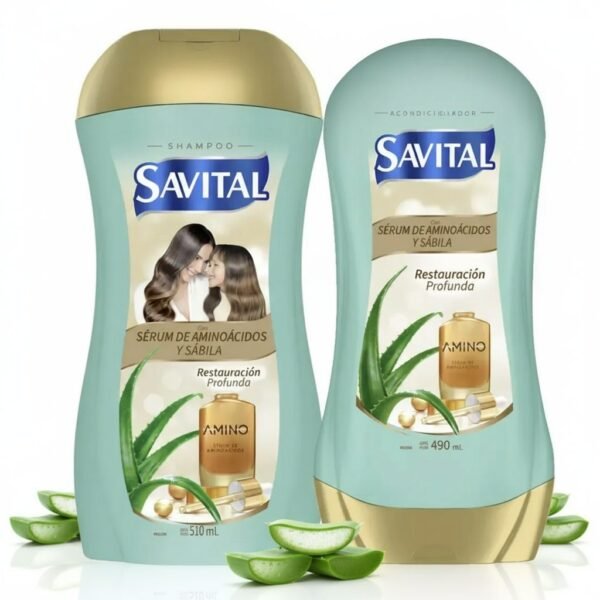 Savital Shampoo Aminoacidos 510mL, Acondicionador Aminoacidos 490mL (2 Pack)