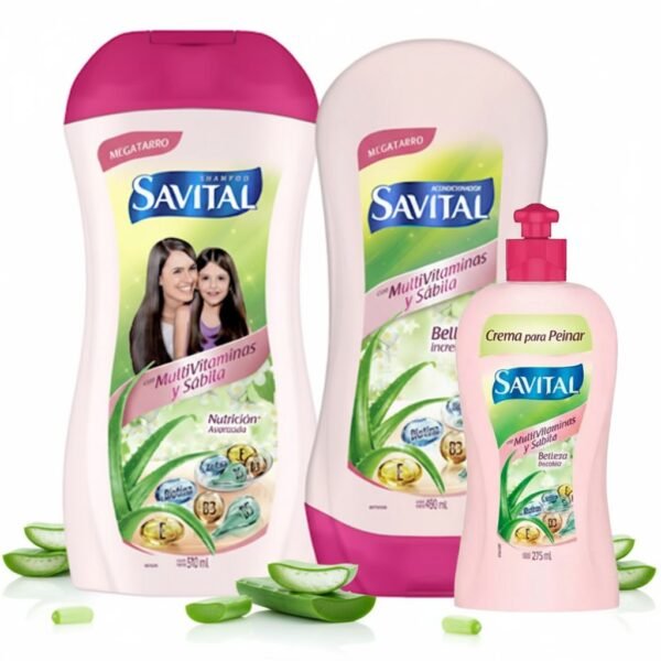Savital Shampoo Multivitaminas 510mL, Acondicionador Multivitaminas 490mL, Crema para peinar Multivitaminas 275mL (3 Pack)