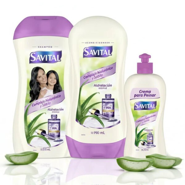 Savital Shampoo Complejo Hialuronico 510mL, Acondicionador Complejo Hialuronico 490mL, Crema para peinar Complejo Hialuronico 275mL (3 Pack)